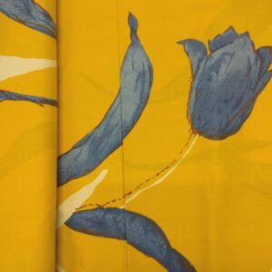 ύφασμα σεντόνι βαμβακερό μπλε κίτρινα λουλούδια (3)