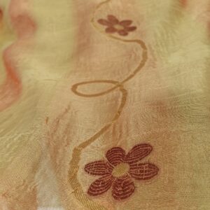 κουρτίνα μέτρο έτοιμη μπεζ χρυσαφί κεραμιδί τσαλακωτή λουλούδι (5)